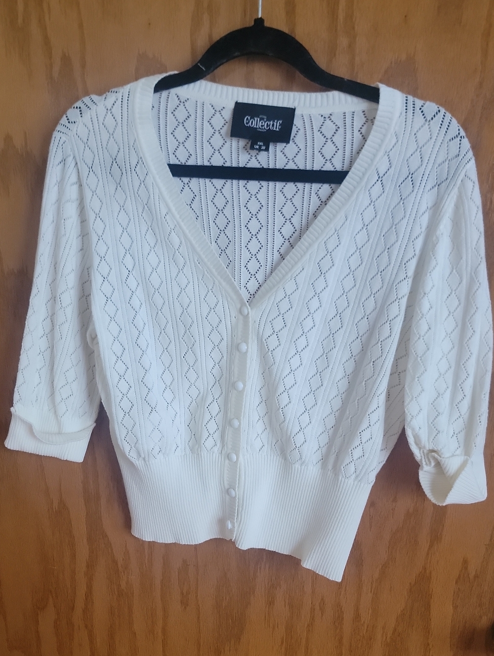Collectif Cream Openwork V-Neck Button Cardigan